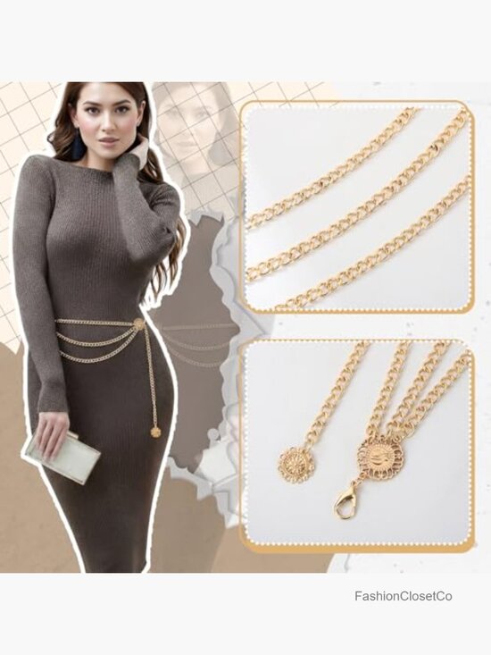 3Pcs Multilayer Layered Waist Chains for Women Dress Hip Chain Belt with main image 6